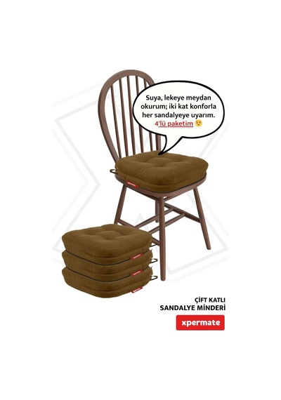 Sandalye Minderi 4'lü Set 42x42x8 Cm Kalın Çift Kat Pofidik Minder Yıkanabilir Fermuarlı Su Ve Yağ İtici Kahveren Çok Renkli