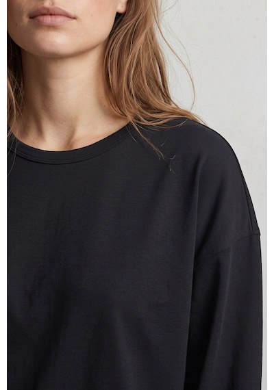 Elemge %100 Pamuk Süprem Oversize Kadın Uzun Kollu T-shirt Compact Penye Tok Yumuşak Kumaş Bol Kesim Nefes Alan Terletmez Yapı Basic Siyah Tişört