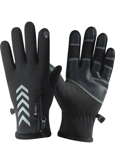 Assamoto Su Ve Rüzgar Geçirmez Softshell Unisex Siyah Renk Scooter, Bisiklet-motosiklet Eldiveni Dokunmatik Özellikli Kışlık Eldiven