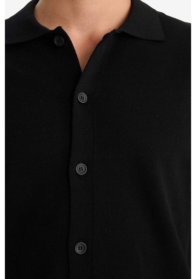 Defacto Standart Fit Polo Yaka Triko Hırka F5863ax25wnbk27 Siyah