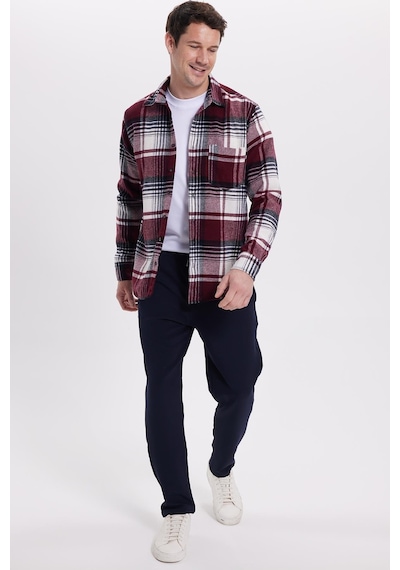 Tudors Erkek Regular Fit Rahat Kesim Kışlık Kareli Oduncu Gömlek-42116 Bordo