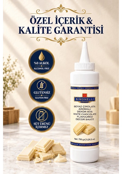 Simonelli Beyaz Çikolata Aromalı Kahve ve Tatlı Dekor Sosu Sıkılabilir Şişe 750 G