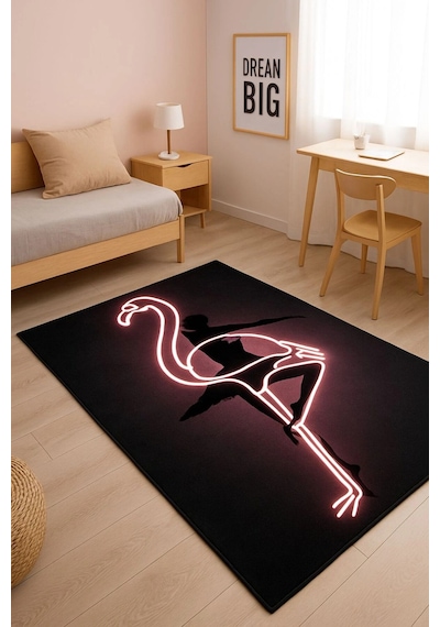 Yansıma Işık Görünümlü Flamingo Özel Tasarım Modern Halı Dekoratif Kilim Gri