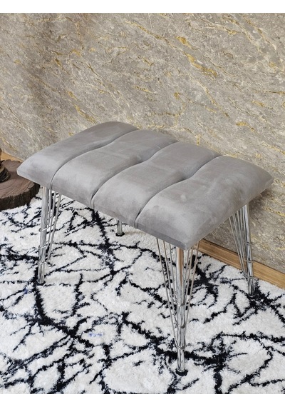 Zafir Metal Krom Tel Ayaklı 60 Cm Puf Bench - Puf - Bench - Oturak - Mutfak Oturağı - Antre Oturağı Gri