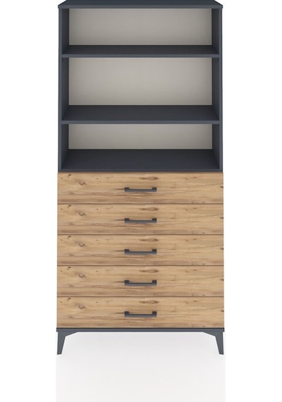 Arges Dolap 3 Raflı 5 Çekmeceli 88x30x182 Antrasit-çam Antrasit