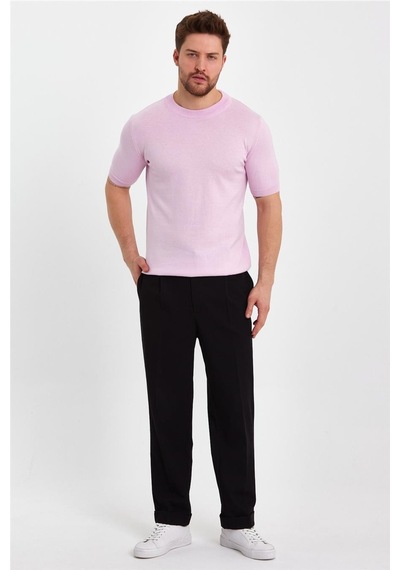 Cool Tarz Pembe Erkek Yarım Balıkçı Düz Triko T-shirt-trz19129r11s Pembe Pembe