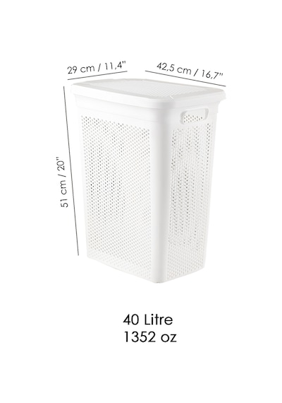 2'li Kirli Çamaşır Sepeti Seti - 40 Litre Kapaklı Delik Detaylı Stash Slim Kirli Sepeti Beyaz Beyaz