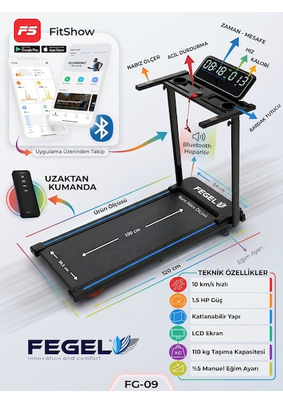 FG-09 FitShow Uygulama Destekli Manuel Eğimli Koşu Bandı