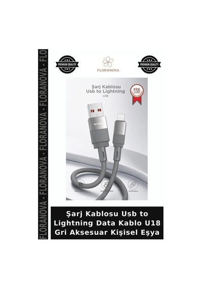 Şarj Kablosu Usb To Lightning Data Kablo U18 Gri Aksesuar Kişisel Eşya