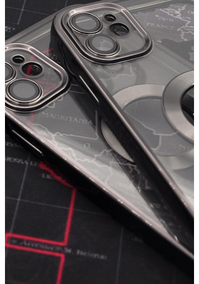 Apple Uyumlu iPhone 11 Siyah Renkli Kenarlı Lazerli Şeffaf Kılıf Lens Korumalı