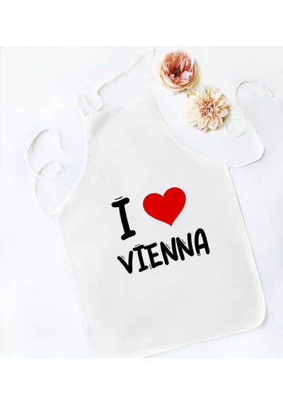 BK Gift I Love Vienna Tasarımlı Beyaz Mutfak Önlüğü - Model 1