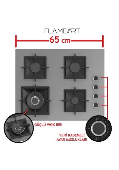 FERRE SC408-WFA FLAMEART 65 Cm Ankastre Ocak Gri