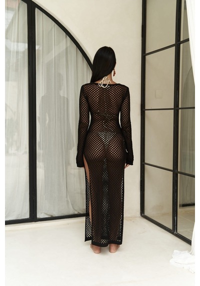 Mai Collection Mai Studios Co. Seyşeller Ahşap Halka Detay Siyah Triko Elbise siyah