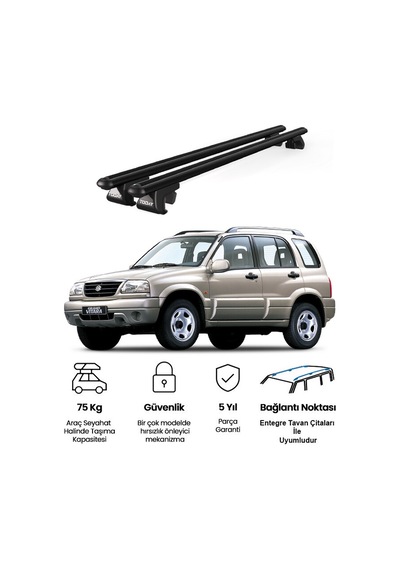 Venüs Suzuki Grand Vitara 5d 1999-2005 Uyumlu Siyah Ara Atkı Port Bagaj Tavan Barı