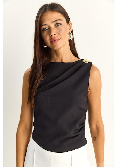 Shade Kadın Metal Aksesuarlı Drape Detaylı Gizli Fermuarlı Bluz 20206 60286133 - Siyah