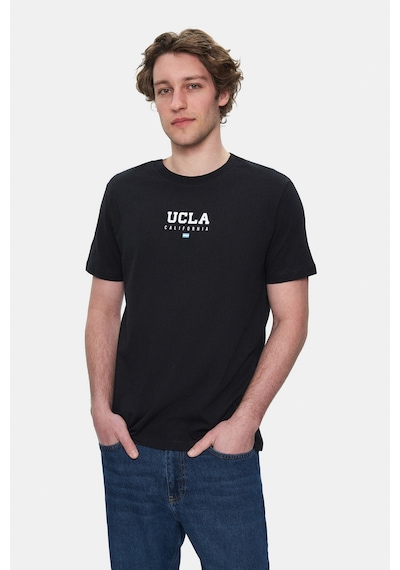 Ucla Sherman Siyah Bisiklet Yaka Baskılı Standard Fit Erkek Tshirt Siyah