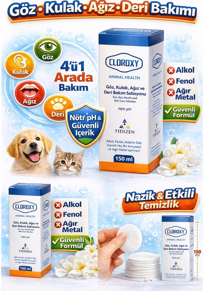 Cloroxy Kedi Köpek Göz Kulak Ağız Ve Deri Bakım Solüsyonu 150 Ml - Antiseptik Bakım Solüsyonu