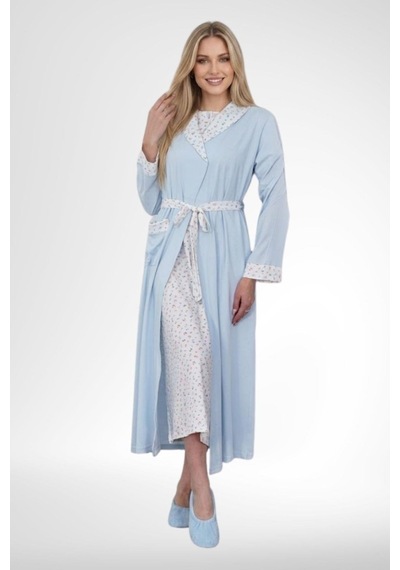 Mecit Pijama Mecit 6387 Mavi Büyük Beden Kadın Sabahlık Gecelik Pijama Takımı
