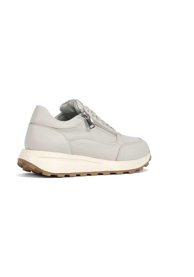 Kadın Bej Bağcıklı Fermuarlı Deri Sneaker