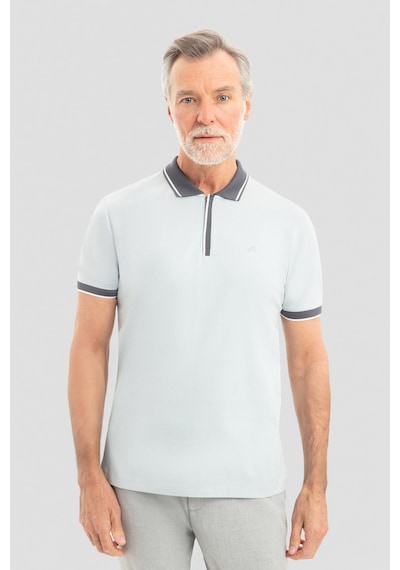 Fermuarlı Polo Yaka Erkek T-shirt Açık Gri Açık Gri