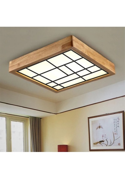 Ahşap Çerçeve Tavan Led Aydınlatma Avize 30X30Cm Salon Mutfak
