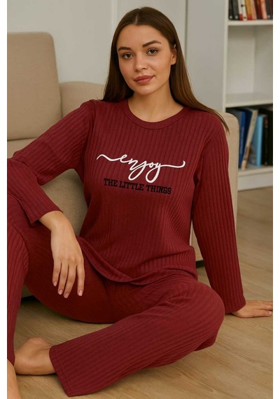 Tenra Kadın Pijama Takımı %100 Pamuk Bordo