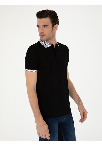 Siyah Slim Fit Polo Yaka Merserize T-shirt