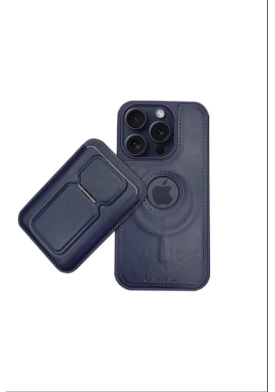 Magnetic Luxury Case + Mıknatıslı Cüzdan Apple Uyumlu  iPhone 14 Pro Max Lacivert Lacivert