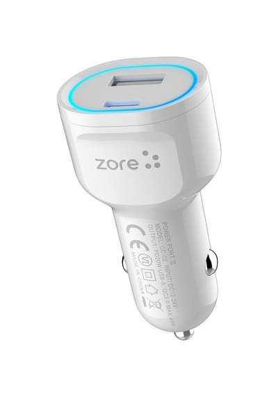 Zore Cc-02 Hızlı Şarj Özellikli Led Işıklı Qc 3.0 Usb-a Ve Type-c Pd Araç Şarj Başlığı Pd 20w