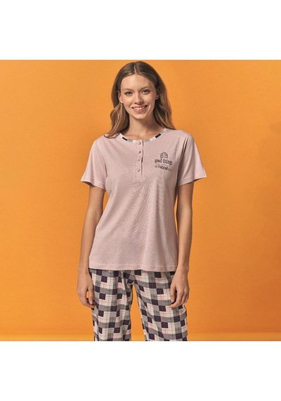Over Sleep By Poleren Over Sleep 137 Kadın Yazlık Kısa Kol Pijama Takım Açık Pembe