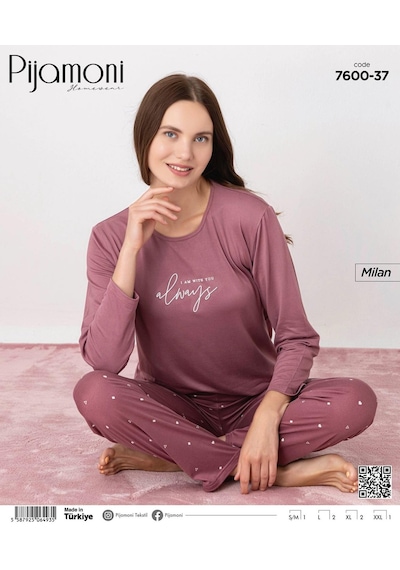 Pijamoni Kadın Milan Bisiklet Yaka Uzun Kol İnce Pijama Takımı 7600/37 - 1 Adet Gül Kurusu Pijamoni Kadın Milan Bisiklet Yaka Uzun Kol İnce Pijama Takımı 7600/37 - 1 Adet Gül Kurusu
