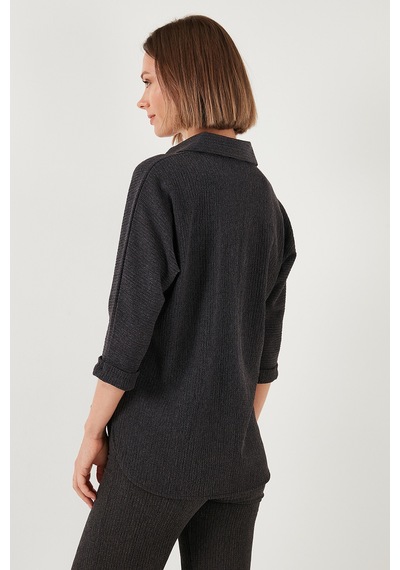 Lela Streç Regular Fit Dokulu Bayan Gömlek 5865975 Antrasit