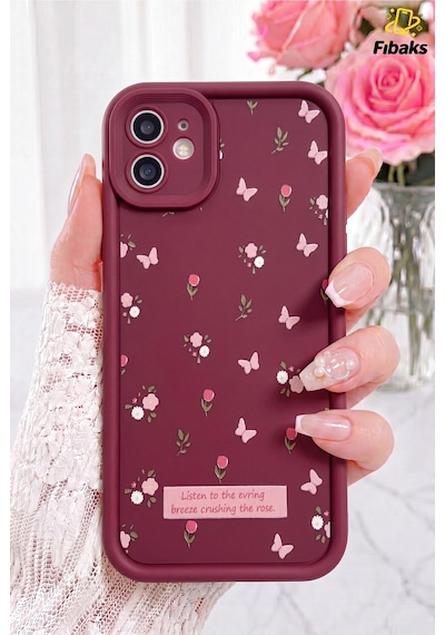 Fibaks iPhone 11 Uyumlu Kılıf Yumuşak Dokulu Kelebek Ve Gül Desenli Yumuşak Kamera Korumalı Silikon Kapak