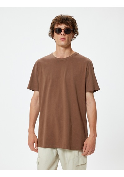 Koton Basic Tişört Slim Fit Bisiklet Yaka Kısa Kollu Kahverengi 4sam10842hk Kahve