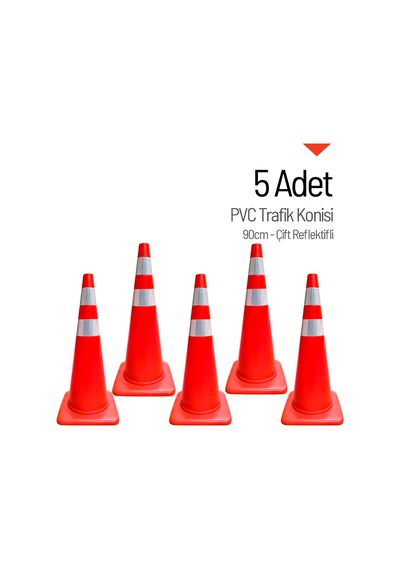5'li Pvc Trafik Konisi Seti 90 Cm Çift Reflektifli -3730