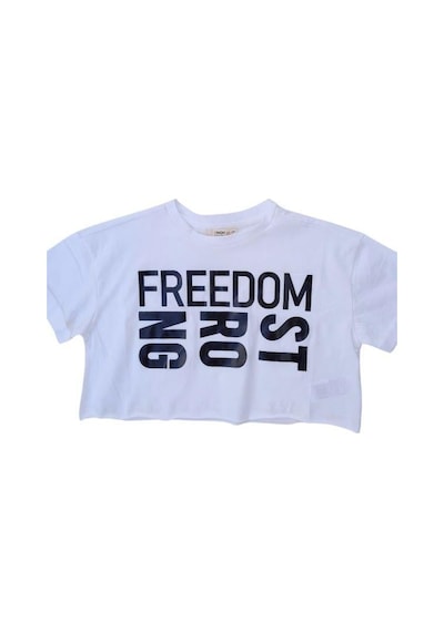 Çikoby Kız Çocuk Pamuklu Sıfır Yaka Kısa Kol Yazılı Crop Tshirt-12104 Beyaz