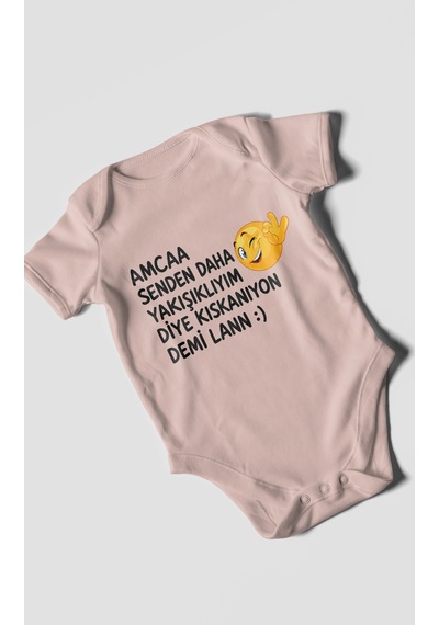 Morivokids Amaa Senden Daha Yazılı Kısa Kollu Bebek Body %100 Pamuk Pastel Pembe