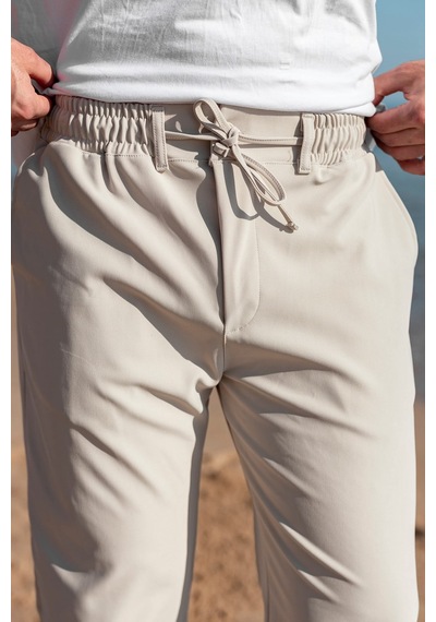 Madmext Bej Beli Lastikli Relaxed Fit Jakarlı Erkek Pantolon E6593