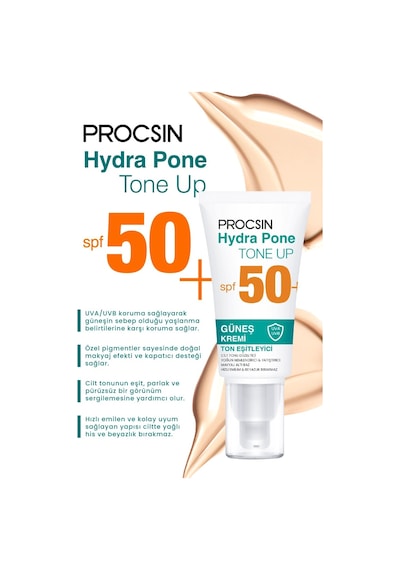 Procsin Hydra Pone Cilt Tonu Eşitleyici Makyaj Efekti Veren Cam Cilt Güneş Kremi SPF50+ 50 ML