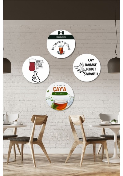 10 Lu Yuvarlak Ahşap Cafe Çay Tablo Seti, Çay Ocağı, Mutfak Ve Ev Duvar Dekorasyonu