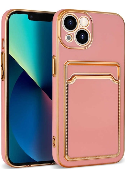 Kilifone - Apple Uyumlu iPhone 13 - Kılıf Kamera Korumalı Kartvizit Bölmeli Bark Kapak - Rose Gold