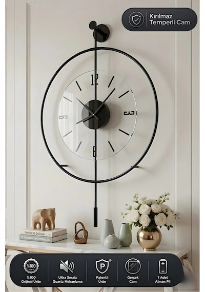 MetaQuartz Aksesuar (Büyük Boy-50*75 cm)Siyah Luxry Şefaf Cam , Modern Dekoratif Metal Cam