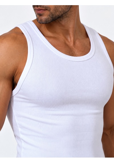 We&me Erkek Halter Yaka Slimfit Sporcu Likralı Atlet Beyaz