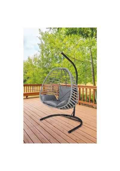 Rattan Tek Kişilik Bahçe Balkon Ev Salıncağı,bal Gri2