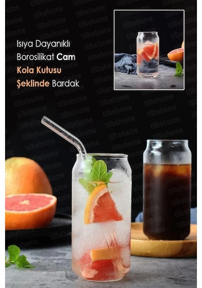 2li Kola Kutusu Şeklinde Bardak Süt Çay Kahve Su Sunum Bardağı Isıya Dayanıklı Borosilikat Bardak