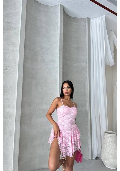 Neşeli Butik Kadın İçi Şortlu Prenses Mini Elbise Nbdf060 Pembe