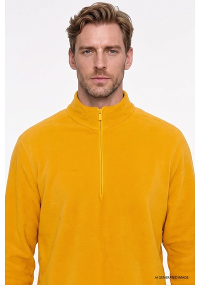 AC&Co / Altınyıldız Classics Erkek Sarı Anti-pilling Tüylenme Yapmayan Standart Fit Dik Yaka Polar Sweatshirt Sarı