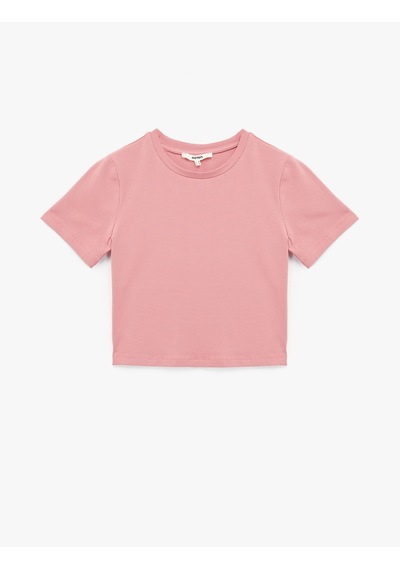 Koton Pamuklu Slim Fit Kısa Kollu Bisiklet Yaka Tişört Pembe 6wak50115ek Gül