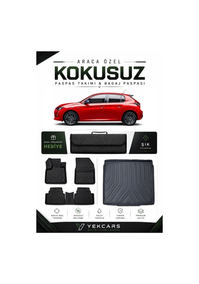 Peugeot 208 Hybrid 2026 Model Aracınıza Özel 4d Karbonlu Kauçuk Paspas Takımı Ve Bagaj Havuzu