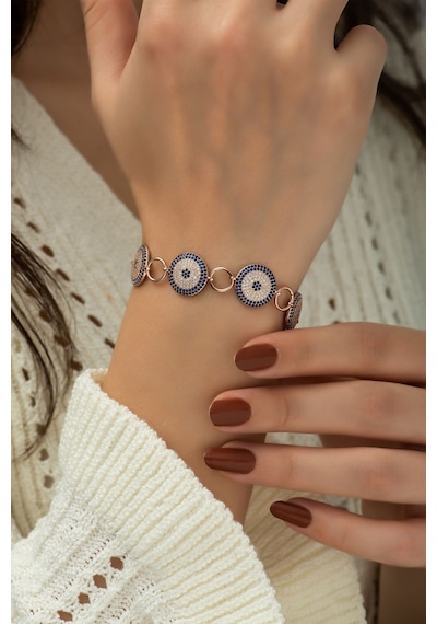 Papatya Silver 925 Ayar Gümüş Rose Kaplama Nazar Halka Bileklik